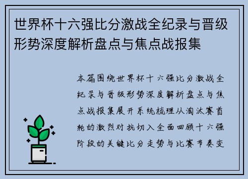 世界杯十六强比分激战全纪录与晋级形势深度解析盘点与焦点战报集